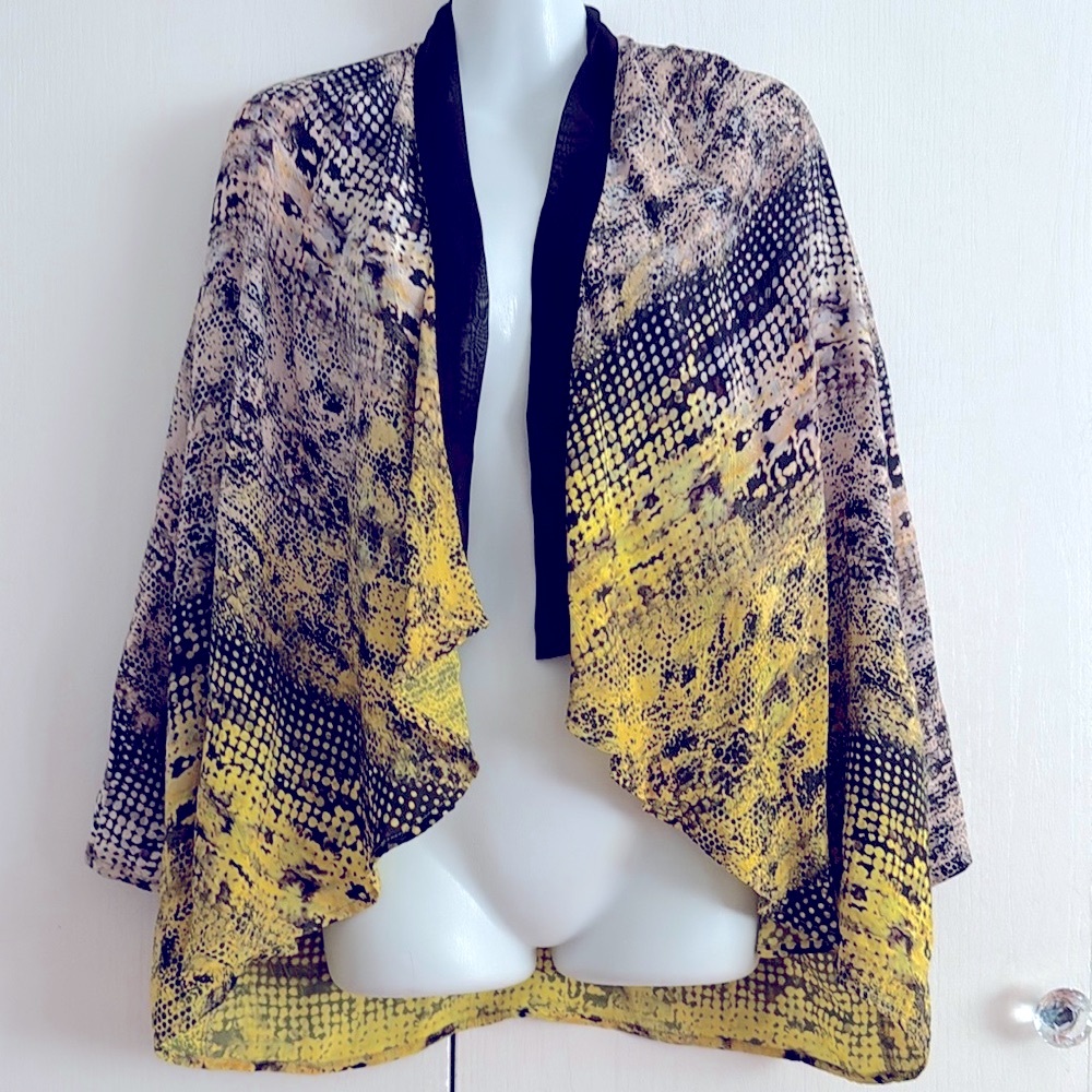 Citron Santa Monica 100% Silk Snake Print Cascade Open Front Cardigan  Size M